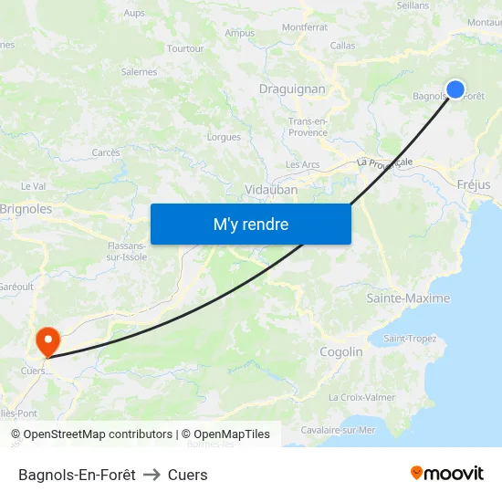 Bagnols-En-Forêt to Cuers map