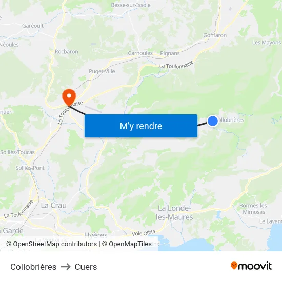 Collobrières to Cuers map