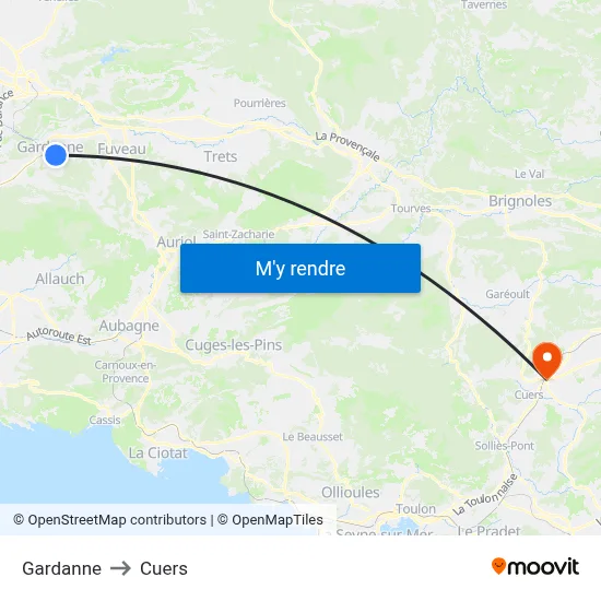 Gardanne to Cuers map