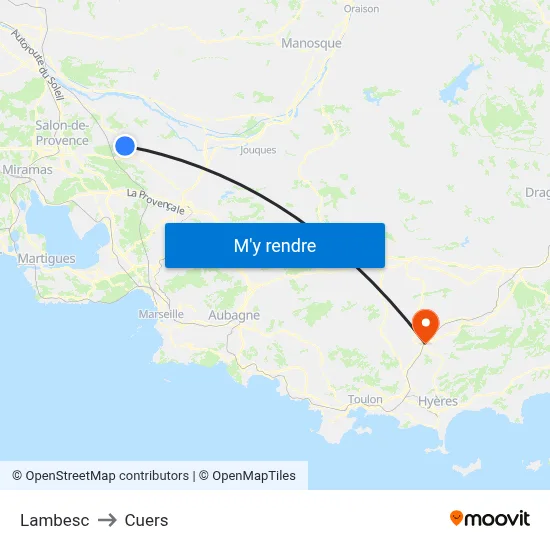 Lambesc to Cuers map
