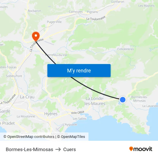 Bormes-Les-Mimosas to Cuers map