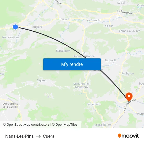 Nans-Les-Pins to Cuers map