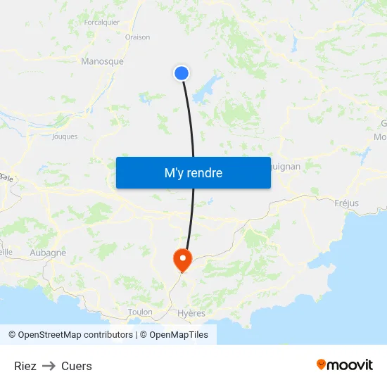 Riez to Cuers map