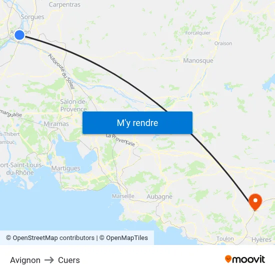 Avignon to Cuers map