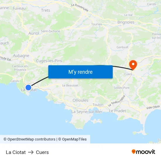 La Ciotat to Cuers map
