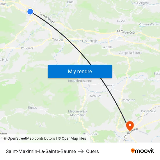 Saint-Maximin-La-Sainte-Baume to Cuers map