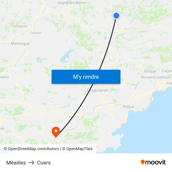 Méailles to Cuers map