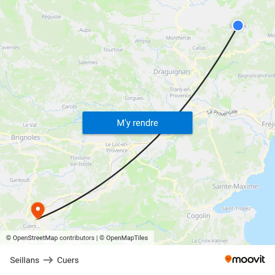Seillans to Cuers map
