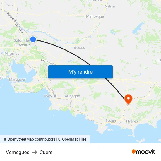 Vernègues to Cuers map