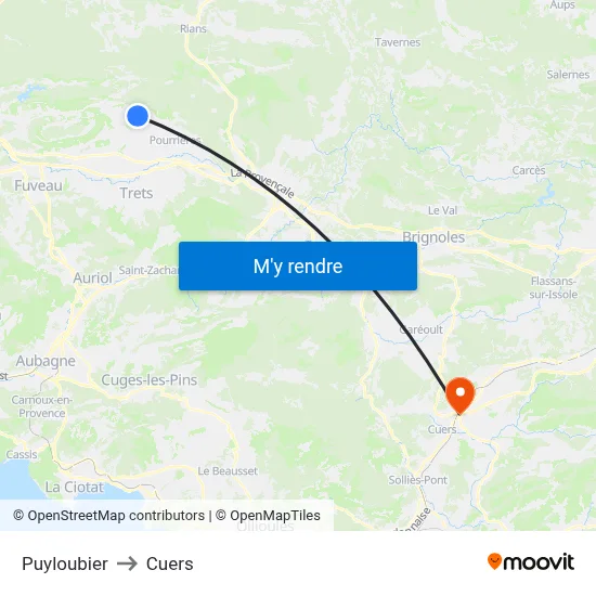 Puyloubier to Cuers map