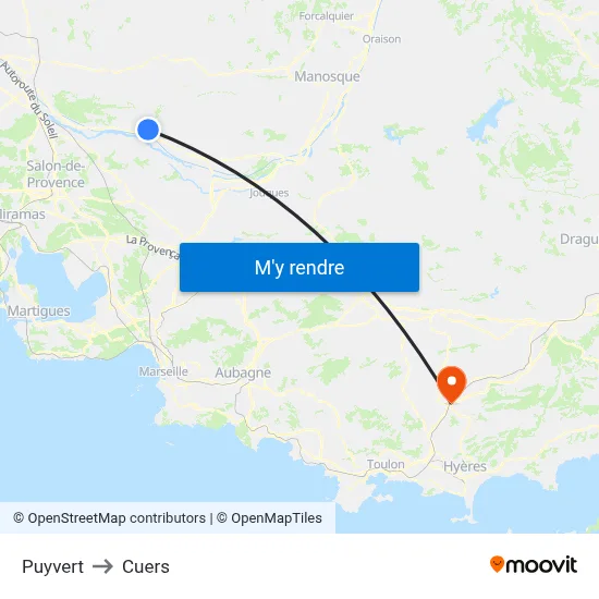 Puyvert to Cuers map