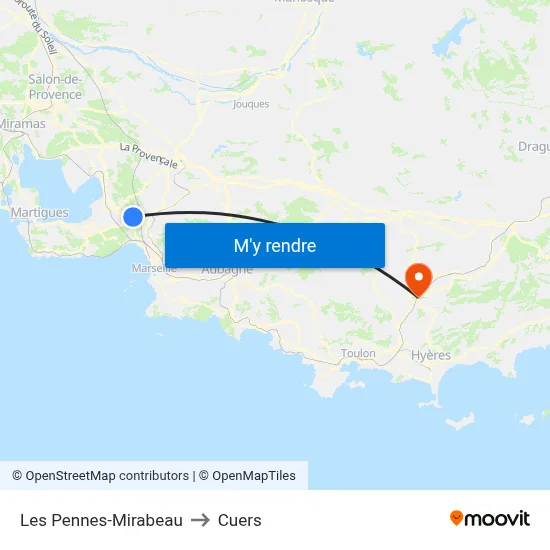 Les Pennes-Mirabeau to Cuers map