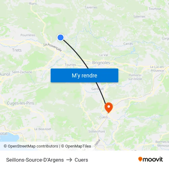 Seillons-Source-D'Argens to Cuers map