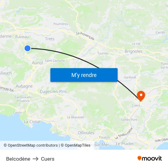 Belcodène to Cuers map