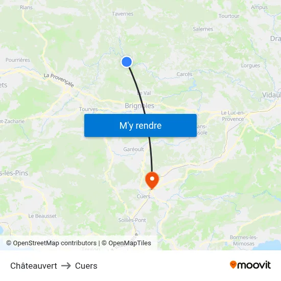 Châteauvert to Cuers map