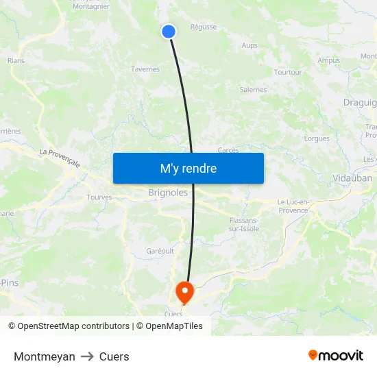 Montmeyan to Cuers map