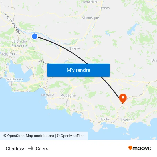 Charleval to Cuers map