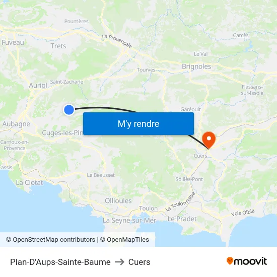 Plan-D'Aups-Sainte-Baume to Cuers map