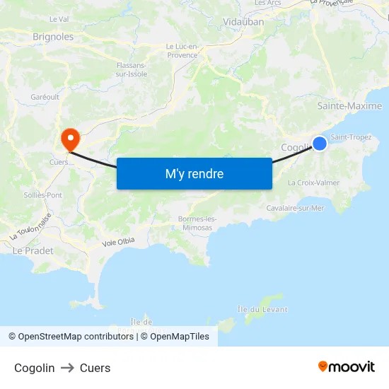 Cogolin to Cuers map