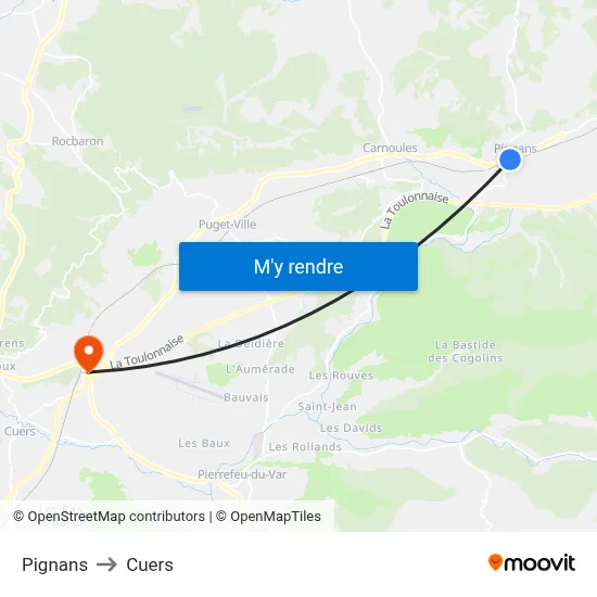Pignans to Cuers map