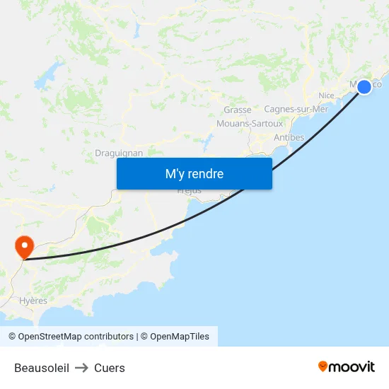 Beausoleil to Cuers map