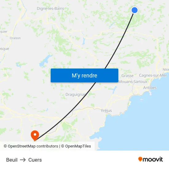 Beuil to Cuers map