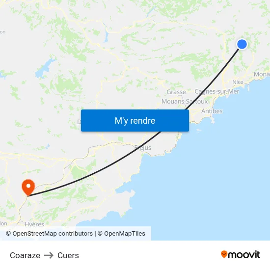 Coaraze to Cuers map