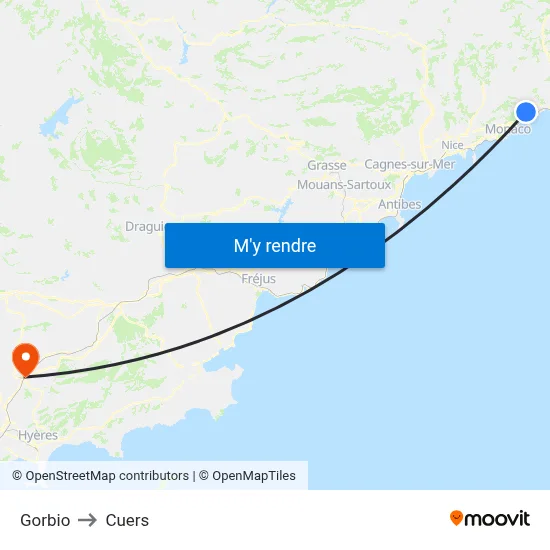 Gorbio to Cuers map