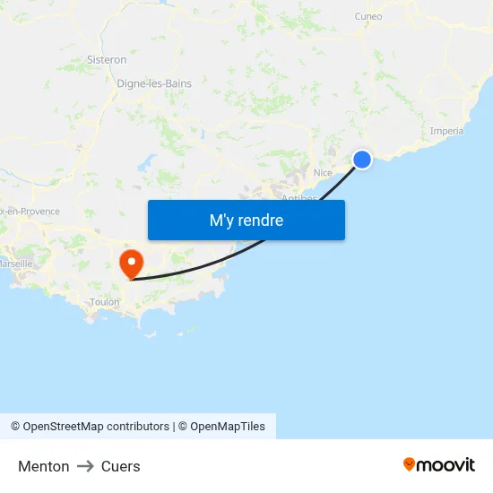 Menton to Cuers map