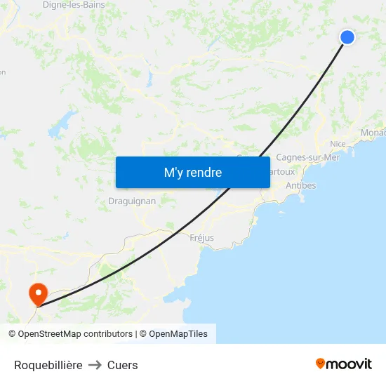 Roquebillière to Cuers map