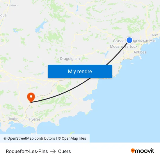 Roquefort-Les-Pins to Cuers map