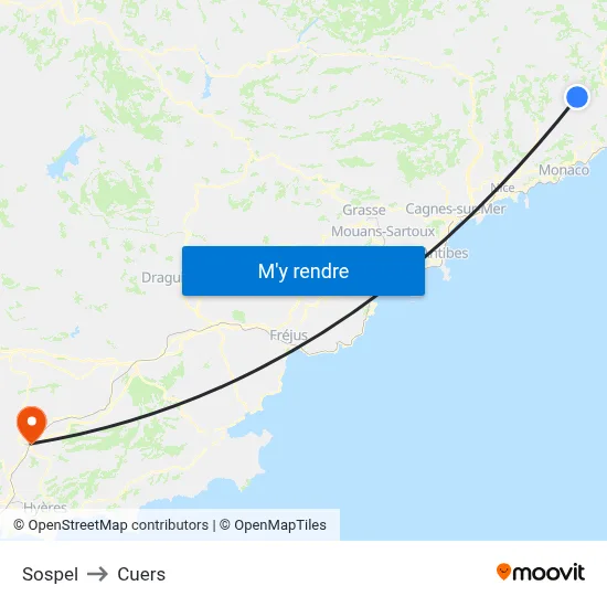 Sospel to Cuers map