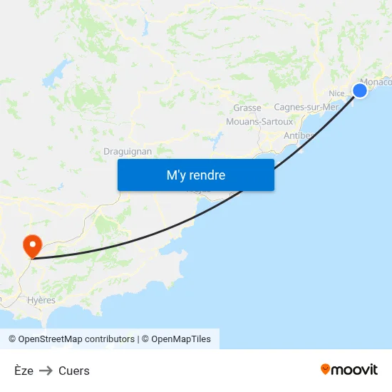 Èze to Cuers map