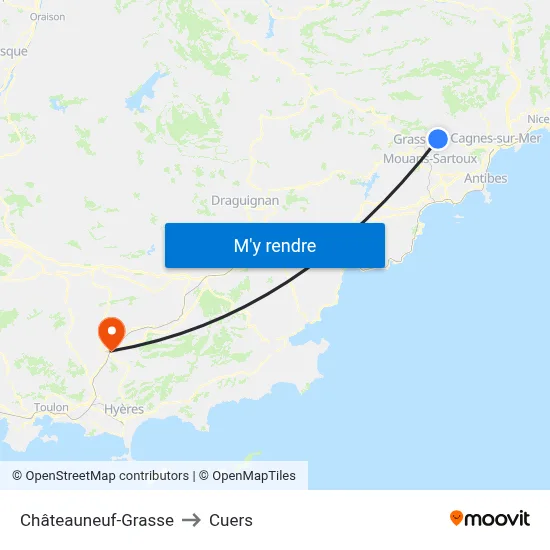 Châteauneuf-Grasse to Cuers map