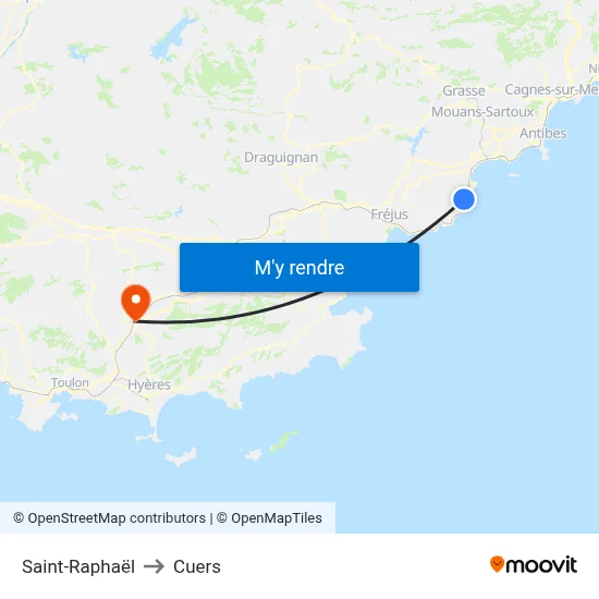 Saint-Raphaël to Cuers map