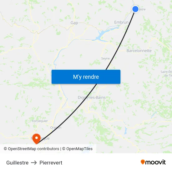 Guillestre to Pierrevert map