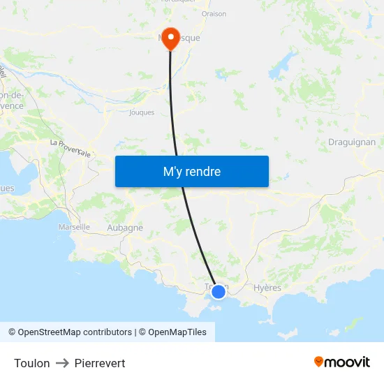 Toulon to Pierrevert map