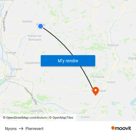 Nyons to Pierrevert map
