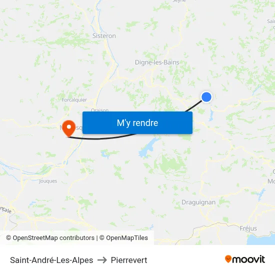 Saint-André-Les-Alpes to Pierrevert map