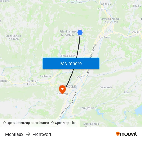 Montlaux to Pierrevert map