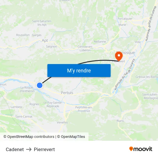 Cadenet to Pierrevert map
