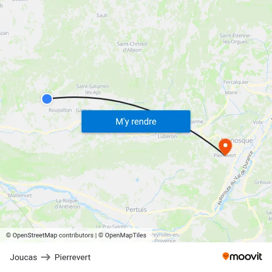 Joucas to Pierrevert map