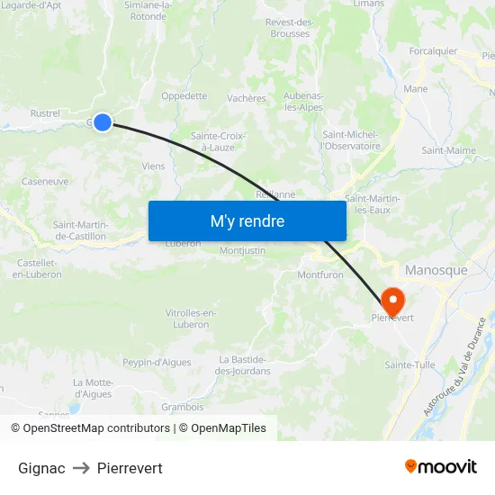Gignac to Pierrevert map