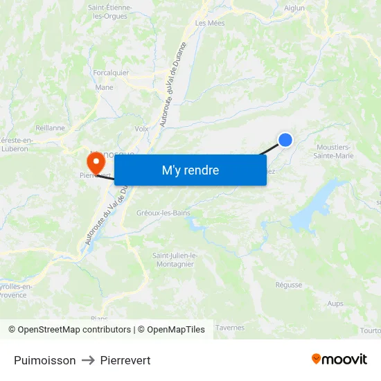 Puimoisson to Pierrevert map