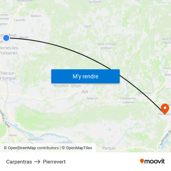 Carpentras to Pierrevert map