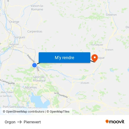 Orgon to Pierrevert map