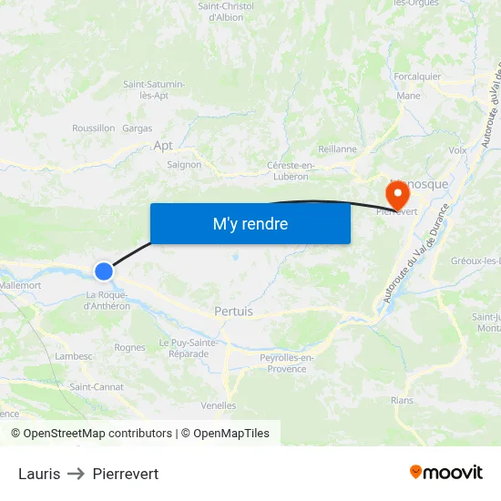 Lauris to Pierrevert map