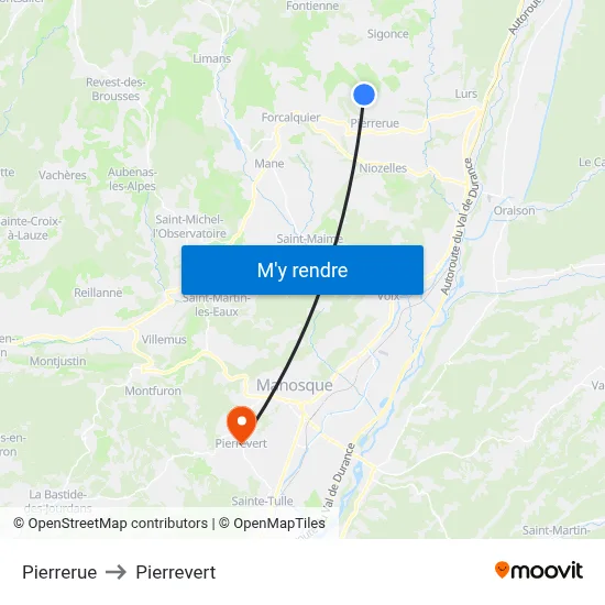 Pierrerue to Pierrevert map