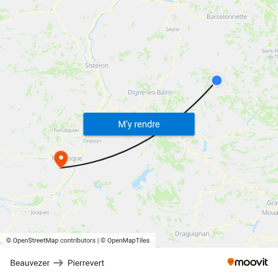 Beauvezer to Pierrevert map