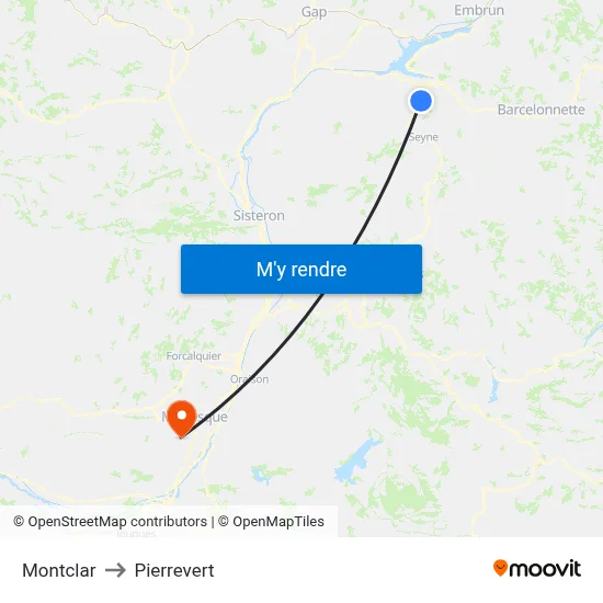 Montclar to Pierrevert map